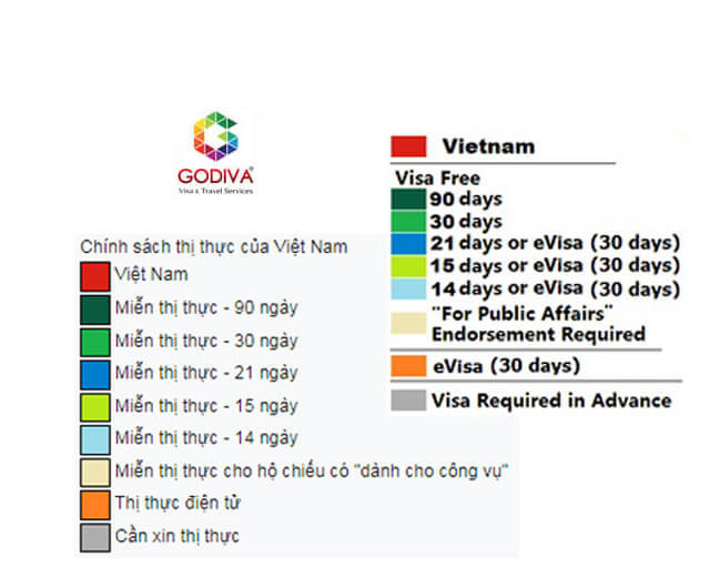 Chu thich ban do chinh sach cap visa Viet Nam